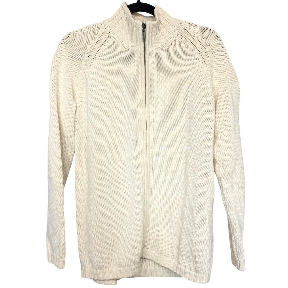 Vintage Lands' End Full Zip Heavy Knit Sweater Small Cotton High Neck Coastal
